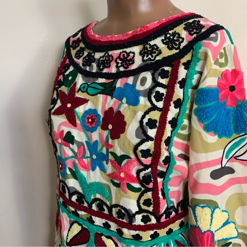 ALMATRICHI Spain COLORFUL Floral EMBROIDERED Chenille BOHO Festival MINI DRESS - Picture 4 of 7